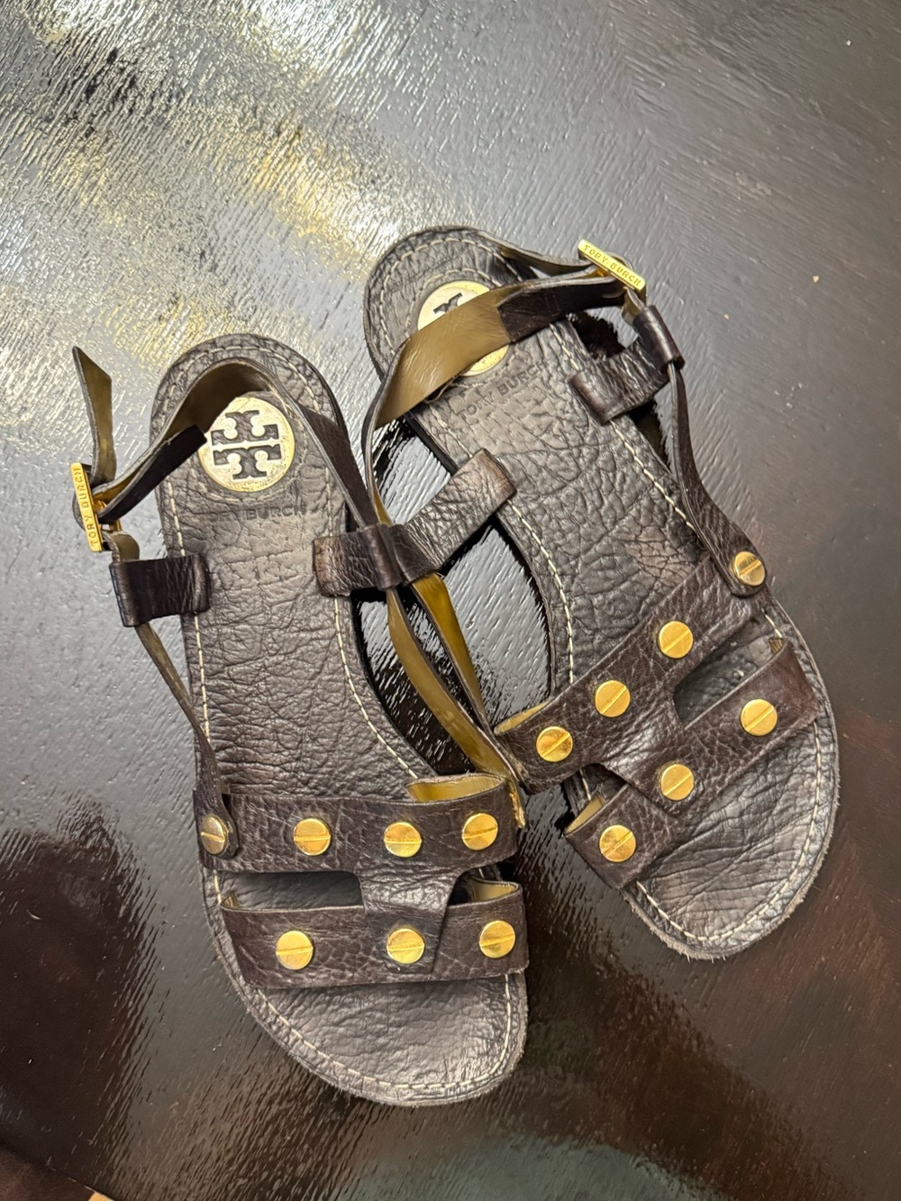 Tory Burch Leather Sandals with Gold Studs